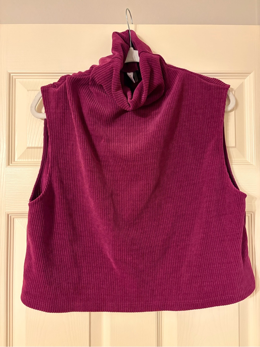 glam Sleeveless Corduroy Ribbed Turtleneck - Berry